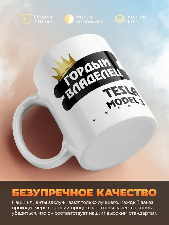 Кружка "Гордый владелец Tesla Model 3"